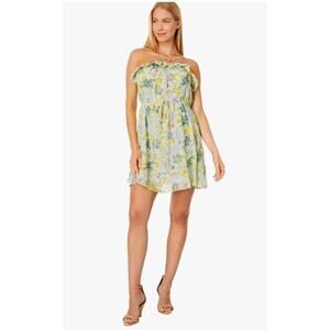 NWT Joie Uma Cerulean Multi Floral Ruffle Tie Waist Silk Chiffon Halter Dress M